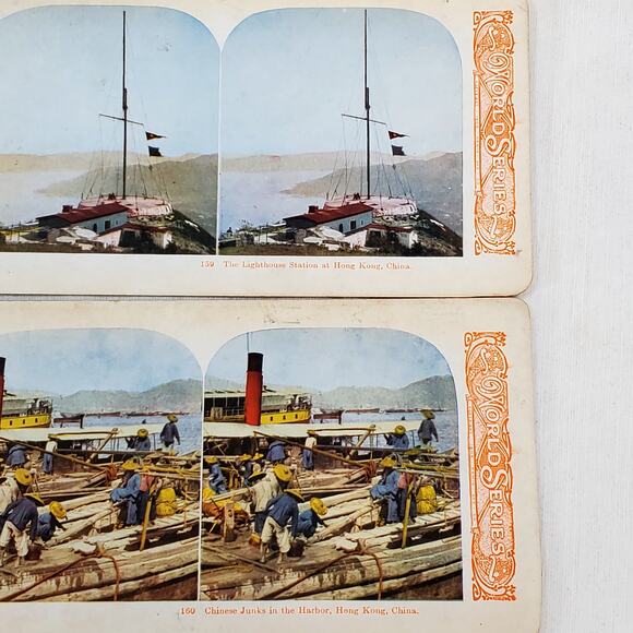 Antique World Series China Hong Kong Color Stereoview Lot of 4 Lighthouse - Picture 5 of 7
